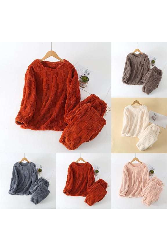 Women's Fuzzy Fleece Pajama Sets Fuffy Soft Long Sleeve Flannel Sleepwear Comfy Warm Pullover Tops and Lounge Pants 2 Piece Outfits, White, M