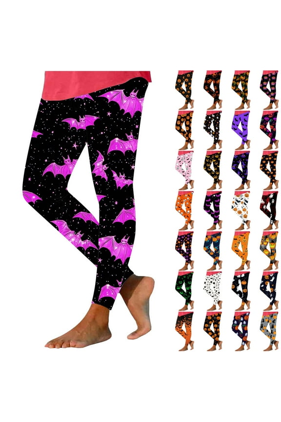 Women's Halloween Leggings Funny Cute Pumpkin Ghost Printed Tights Fall Festival Workout Yoga Pants, Orange, XL, Fall Savings