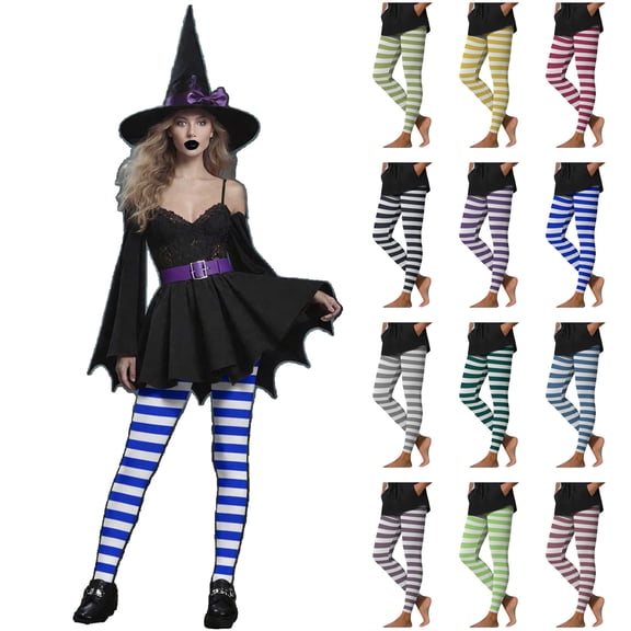 QATAINLAV Women's Halloween Striped Print Leggings Tummy Control High Waist Yoga Pants Full Length Stretch Tight Pant, Navy, XXL,