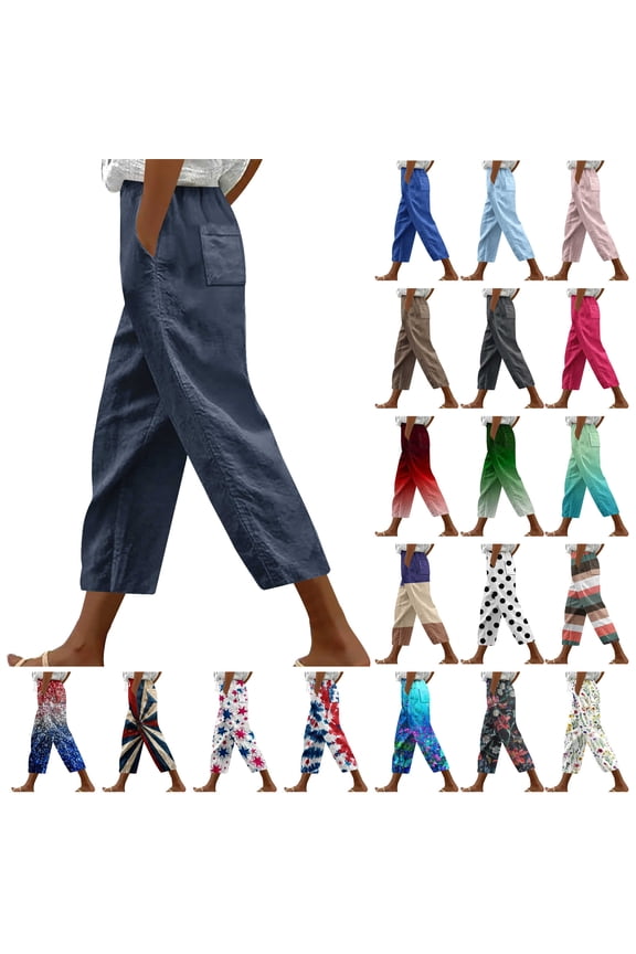 Women's Hawaiian Capri Pants Trendy Marble Print Cropped Beach Pants Summer Casual Drawstring Elastic High Waist Lounge Trousers Multicolor XL Todays Sales