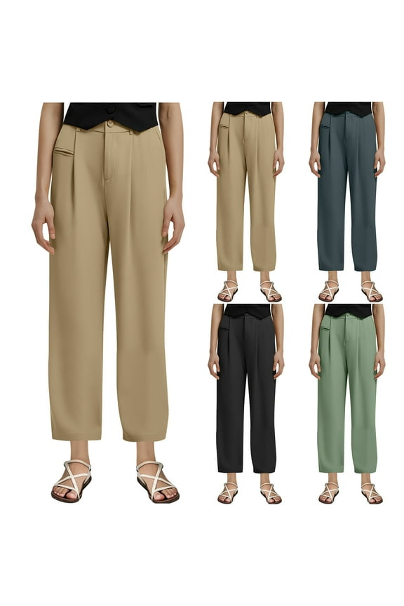 Women's High Waist Palazzo Pants Solid Color Casual Wide Leg Work Trousers Button Down Front Office Business Dress Pants Khaki XXL Mother's Day Gifts