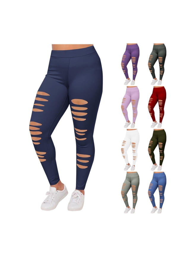 Women's High Waisted Yoga Pants Plus Size Ripped Skinny Workout Leggings Tight Stretchy Running Legging Pants Navy XXL Back to College Sales