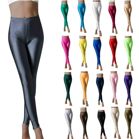 QATAINLAV Women's High Waisted Yoga Pants Shiny Satin Glossy Tummy Control Sports Tights Solid Casual Workout Leggings Gray S Back To College Sales