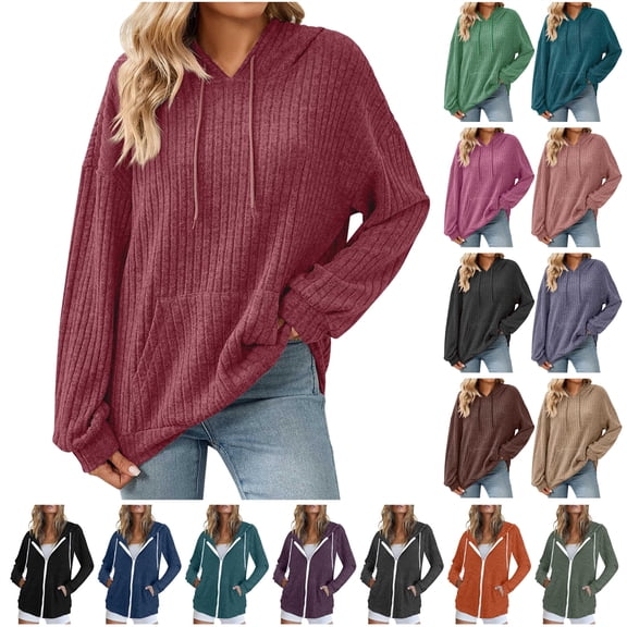 QATAINLAV Women's Hoodies Ribbed Knit Casual Pullover Tunic Tops Long Sleeve Drawstring Hooded Sweatshirts with Pocket Fall Clothes, Army Green, XXL