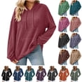 thumbnail image 1 of QATAINLAV Women's Hoodies Ribbed Knit Casual Pullover Tunic Tops Long Sleeve Drawstring Hooded Sweatshirts with Pocket Fall Clothes, Hot Pink, M, 1 of 7