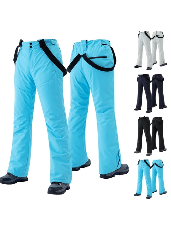 Women's Insulated Ski Snow Pants Windproof Snowboard Ski Bibs with Detachable Suspenders Winter Warm Waterproof Snowpants Black XL