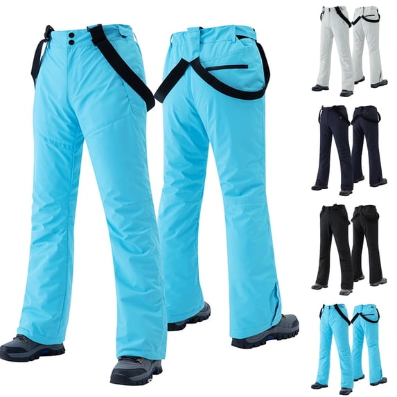 QATAINLAV Women's Insulated Ski Snow Pants Windproof Snowboard Ski Bibs with Detachable Suspenders Winter Warm Waterproof Snowpants Blue XXL