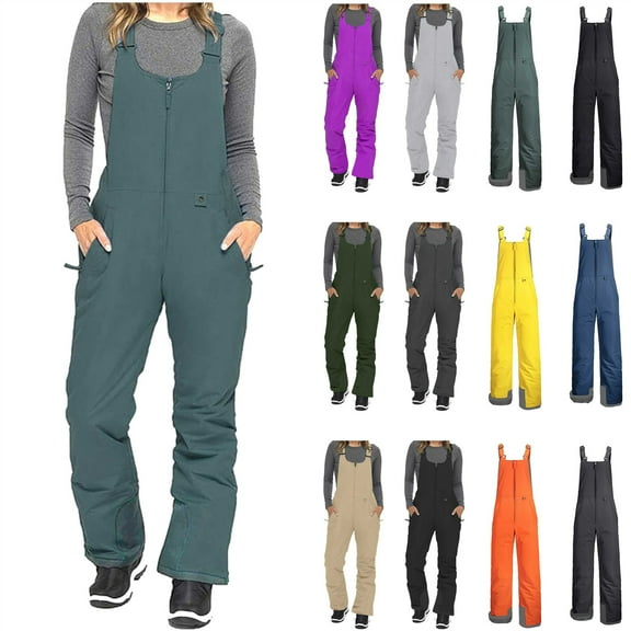 QATAINLAV Women's Insulated Snow Bib Pants Winter Adjustable Straps Wate Resistant Snowboard Jumpsuits with Pockets, Black, XXXXL