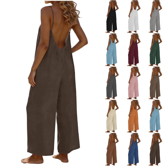 QATAINLAV Women's Jumpsuits, Rompers & Overalls, Casual Plus Size Cotton Linen Jumpsuit Short Sleeve V Neck Romper Solid Wide Leg One Piece Pants Green 5XL