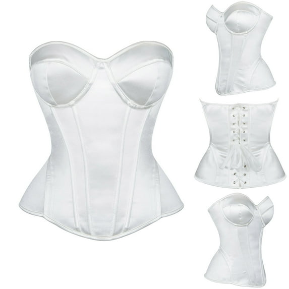 QATAINLAV Women's Lace up Boned Overbust Corset Tube Top Waist Cincher Bustier Bodyshaper Tops Camisas Para Hombres White S