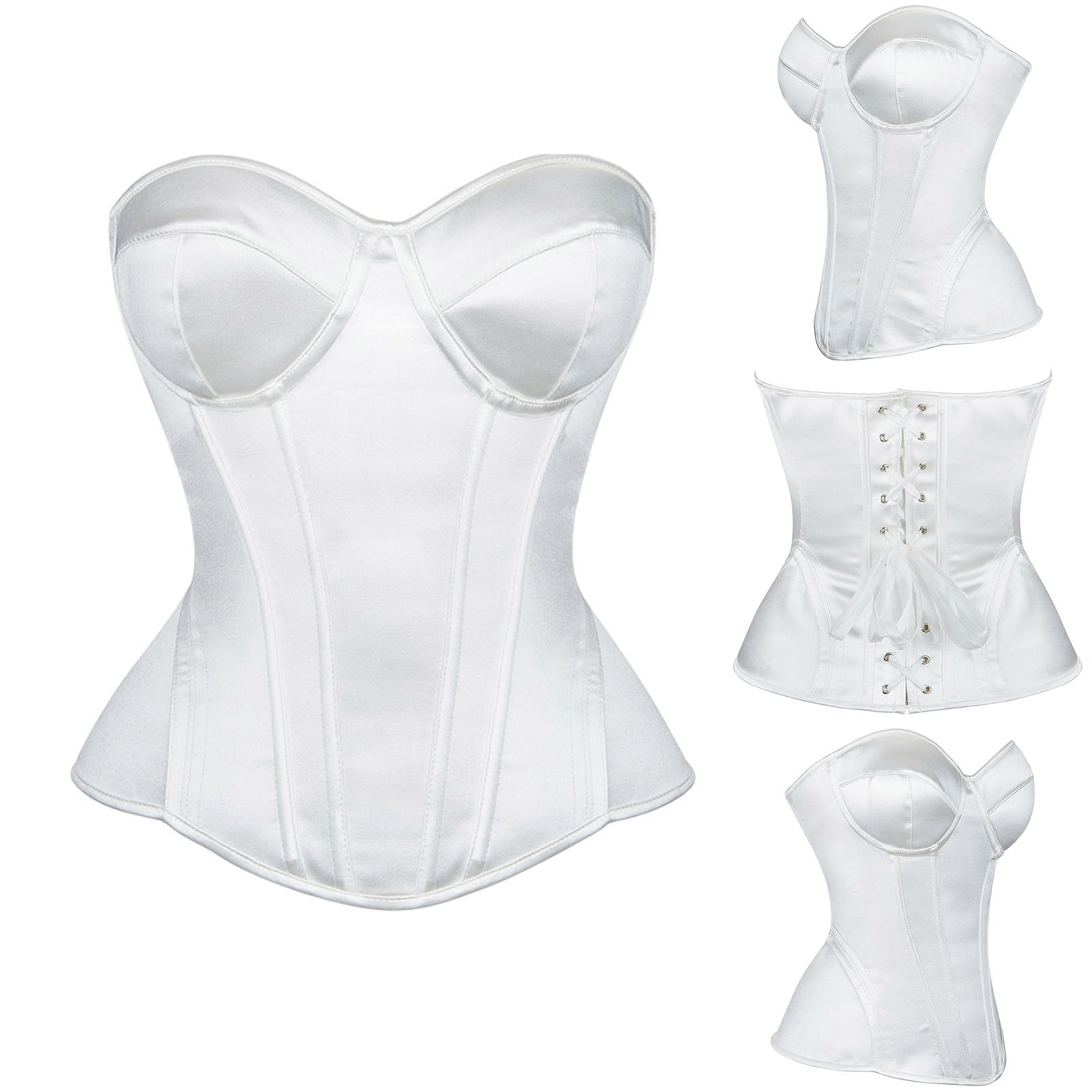 lace up layered corset（white,F） MISS MOLY Women's Lace Up Boned Plus Size Overbust Corset
