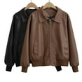 thumbnail image 1 of QATAINLAV Women's Leather Faux Motorcycle Jacket Zip Up Long Sleeve Moto Biker Coat Fashion Fall Clothes with Pocket, Brown, L, 1 of 9