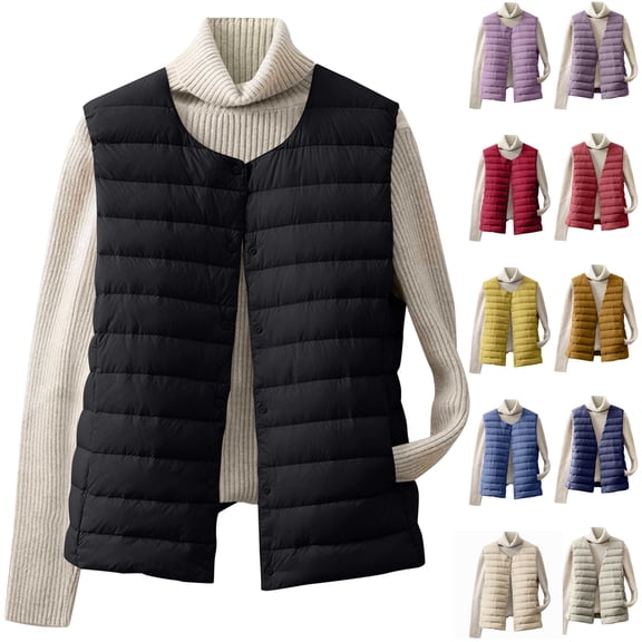 QATAINLAV Women's Lightweight Down Vest Casual Button Down Puffer Jackets Slim Fit Sleeveless Waistcoat Winter Coats, Khaki, M