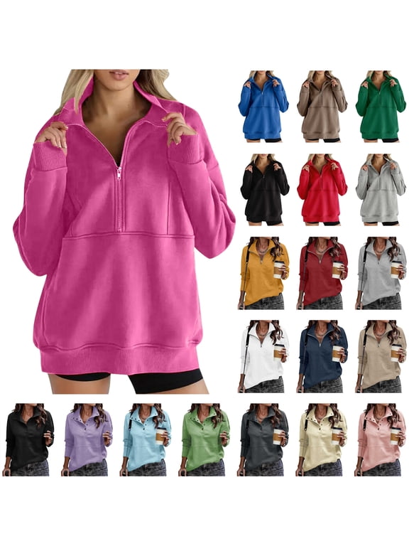 Womens Half Snap Button Sweatshirts Casual Long Sleeve Lapel Neck Pullover Tops Loose V Neck Henley Shirt with Pocket, Light Blue, L