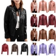 thumbnail image 1 of QATAINLAV Women's Long Sleeve Leather Jacket Casual Faux Leather Zipper Motorcycle Bike Coats with Pockets Fashion Outerwear, Pink, M, 1 of 7
