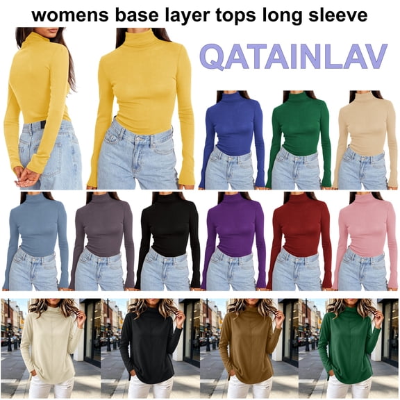 QATAINLAV Women's Long Sleeve Mock Turtle Neck Tops Fall Winter Lightweight Slim Fitted Shirts Solid Color Pullover, Purple, S