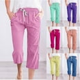 thumbnail image 1 of QATAINLAV Women's Loose Fit Wide Leg Capris with Pockets Cotton Linen Straight Capri Pants Solid Casual Drawstring Cropped Trousers Fall Clothes Purple L, 1 of 6