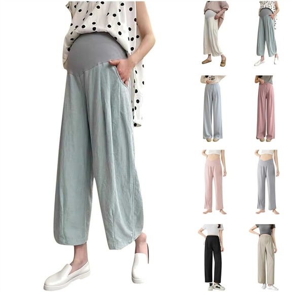QATAINLAV Women's Loose Wide Leg Palazzo Lounge Trousers for Maternity Over Bump Cotton Comfy Pajama Pants Gray XL Gifts for Mom