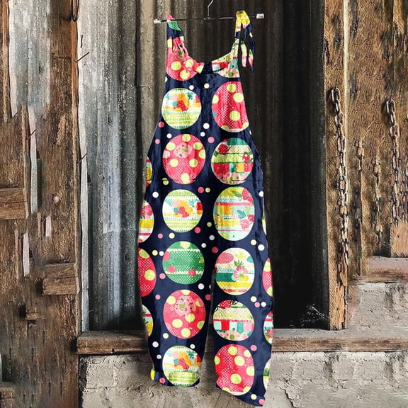 QATAINLAV Summer Rompers for Women Sleeveless Adjustable Strap Onesies Shorts Cotton Casual Wide Jumpsuits with Pockets Multicolor L