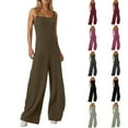 thumbnail image 1 of QATAINLAV Women's Maternity Spaghetti Strap Ribbed Knit Jumpsuits Solid Casual Loose Wide Leg Rompers Sleeveless Camisole Button Overalls with Pockets Dark Gray XL Prime Today, 1 of 9
