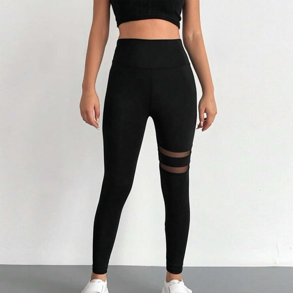 QATAINLAV Women's Mesh Insert Leggings High Waisted Skinny Yoga Workout Pants Tummy Control Slimming Fitness Running Leggings Black XXL Weekly Sales