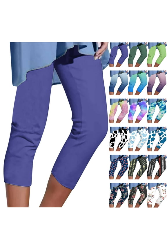 Women's Milk Silk Soft Yoga Capri Pants Fashion Gradient Print Cropped Leggings Outdoor Plus Size Running Legging Capris Ofertas Relampago de Hoy Purple XL