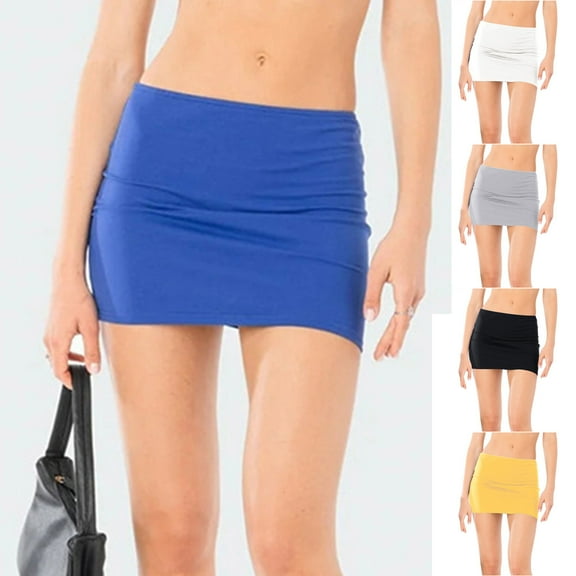 QATAINLAV Women's Mini Skirts Low Rise Bodycon Pencil Short Skirt Going Out Micro Skorts Streetwear, Yellow, L, Gifts for Girls