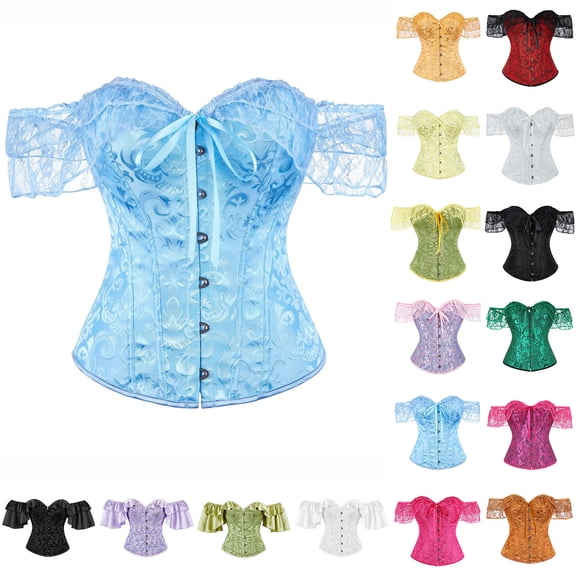 QATAINLAV Women's Off Shoulder Lace Corset Tops Cute Ruffle Sleeve Bustier Crop Party Tops for Night Out Club Red XS