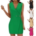 thumbnail image 1 of QATAINLAV Women's Office Rompers Dressy Casual Summer Sleeveless Overalls Two Button Wrap V Neck Short Jumpsuit Mini Dress, Beige, S, 1 of 8