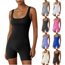 QATAINLAV Women's One Piece Short Jumpsuits Tight Bodysuit Gym Yoga Workout Rompers 2025 Summer Outfits Brown M