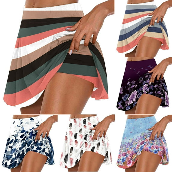 QATAINLAV Women's Outdoor Tennis Skirts Trendy Printed Running Shorts SkirtCasual Stretchy High Waist Sport Yoga Skorts Prime Big Deal Days White XL
