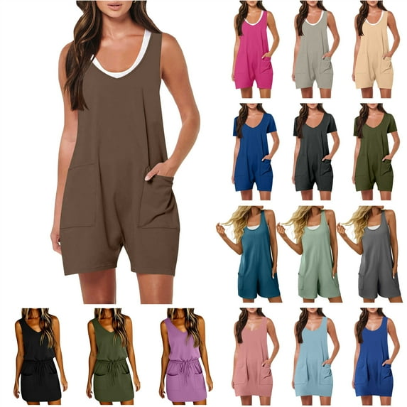 QATAINLAV Women's Overall Shorts Rompers Sleeveless Spaghetti Strap Baggy Overalls Jumpers High Elasticity and Loose Fitting Todays Pink S