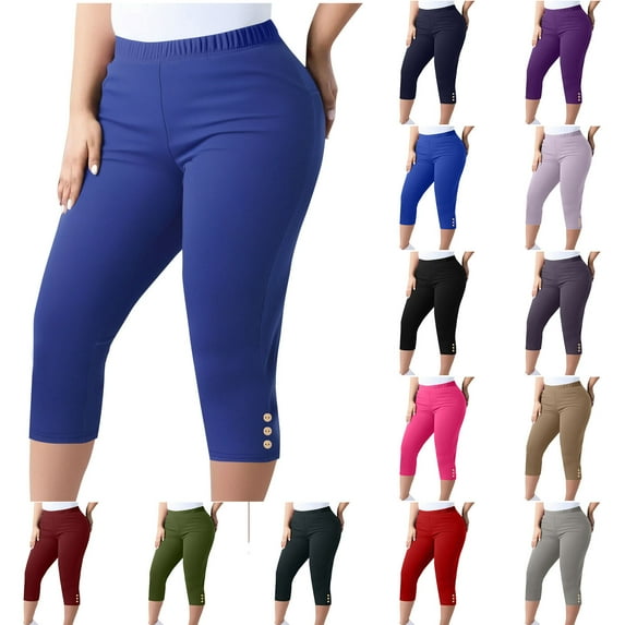 QATAINLAV Women's Oversized Sweatpants Casual Elastic Waist Cropped Yoga Pants Solid Color Pull On Capris, Khaki, L