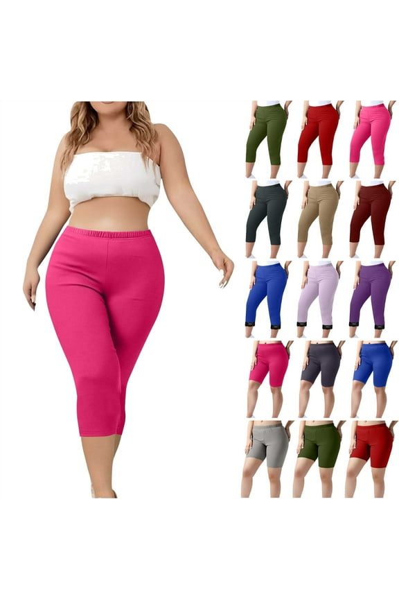 Women's Plus Size Capris Knee Length Lace Trim Stretchy Yoga Capri Leggings 2025 Summer Elastic Waist Gym Running Fitness Legging Cropped Pants Purple XXXL Weekly Sale