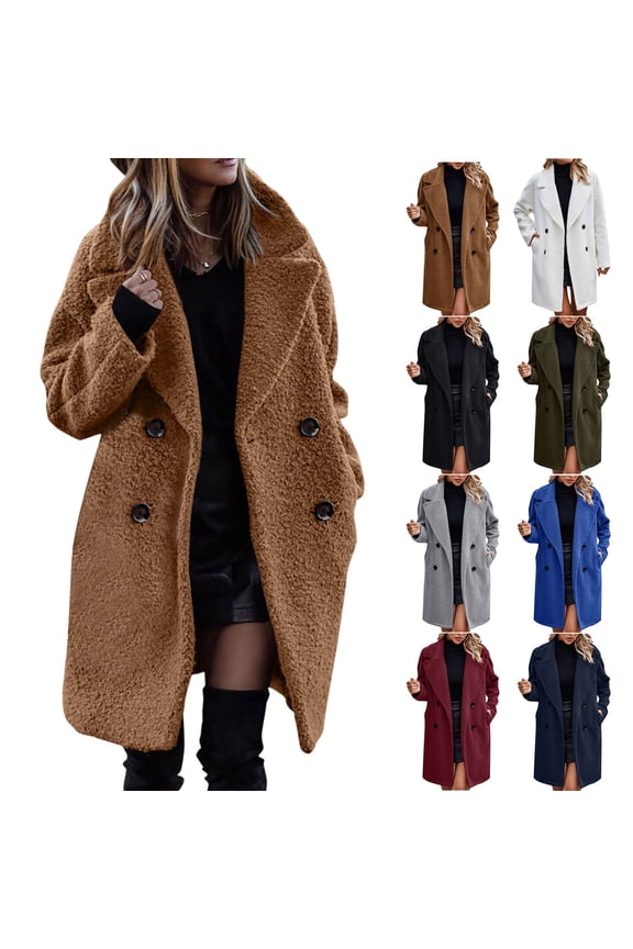 Women's Plush Long Coat Casual Button Down Fleece Cardigans Solid Long Sleeve Lapel Teddy Jacket 2026 Fall Winter Outerwear Black XL