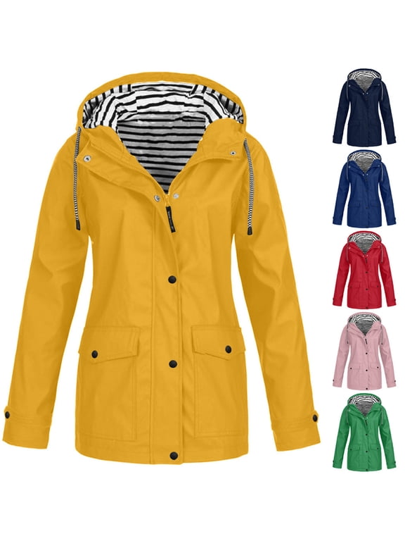 Women's Raincoats Waterproof Rain Jacket Outdoor Lightweight Active Hooded Trench Coats Solid Color Zip Up Windbreaker with Pockets Back to School Sales Pink M