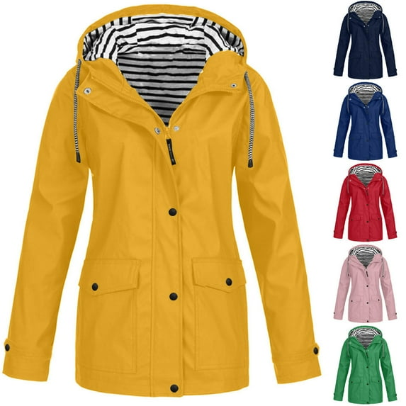 QATAINLAV Women's Raincoats Waterproof Rain Jacket Outdoor Lightweight Active Hooded Trench Coats Solid Color Zip Up Windbreaker with Pockets Camisas Para Hombres Red 3XL