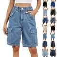 thumbnail image 1 of QATAINLAV Women's Raw Hem Ripped Bermuda Jeans High Waist Zipper Button Denim Shorts Casual Straight Wide Leg Knee Length Jeans Light Blue XL Clearance Sale, 1 of 8