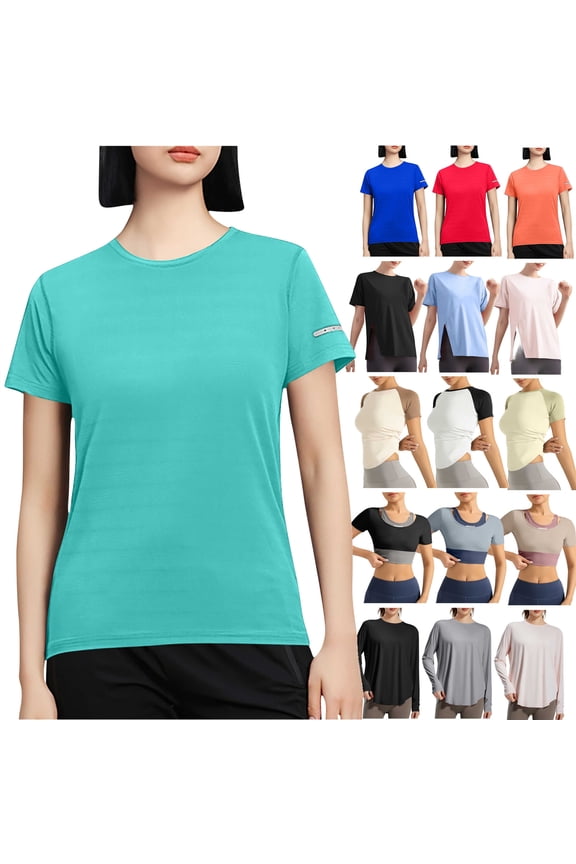 Women's Short Sleeve T-Shirts Quick Dry Athletic Running Workout Tees Shirts Summer Training Yoga Rash Guard Tops Navy L Back to School Sales