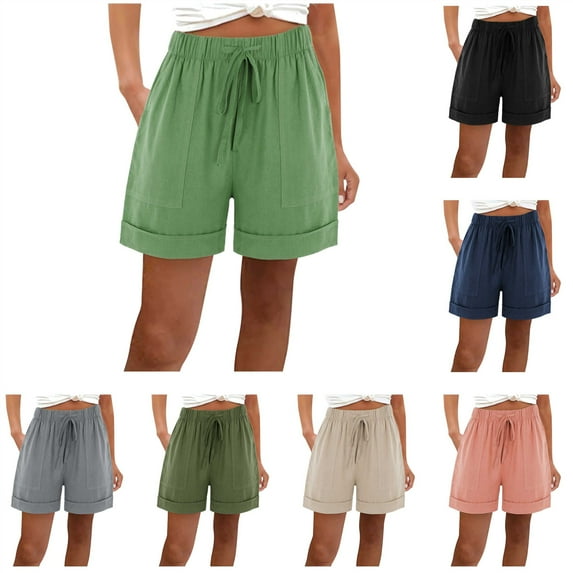 QATAINLAV Women's Shorts, Linen Shorts for Women 2025 Casual Drawstring Beach Shorts Summer Loose Wide Leg Shorts Basic Solid Bermuda Shorts with Pockets My Orders Placed by Me Beige M