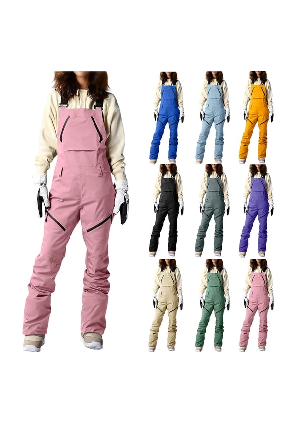 Women's Ski Snowboard Pants Waterproof Insulated Bib Overalls Winter Windproof Warm Insulated Jumpsuit with Multi Pockets Pink XXL