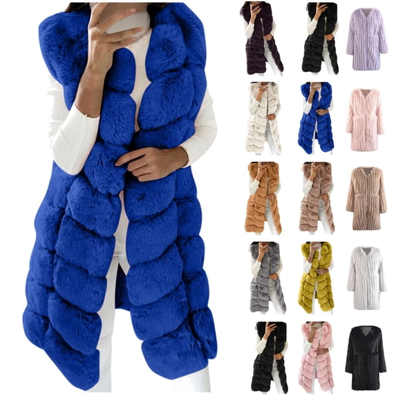 QATAINLAV Women's Sleeveless Faux Fur Vest Solid Color Mid Length Winter Jacket Warm Going Out Tops, Yellow, XXXL