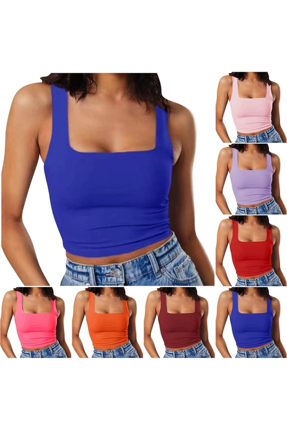 Women's Sleeveless Strappy Cropped Tanks Solid Color Square Neck Workout Tops Casual Basic Crop Cami Shirts Wine S