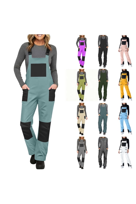 Women's Snow Bibs Jumpsuits Winter Ski Waterproof Windproof Insulated Overalls Outdoor Casual Ripstop Snowboard Pants with Pockets,Black,L