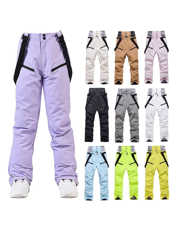 Women's Snow Pants Waterproof Windproof Insulated Snowboarding Ski Bib Pants with Detachable Suspenders, Gray, L