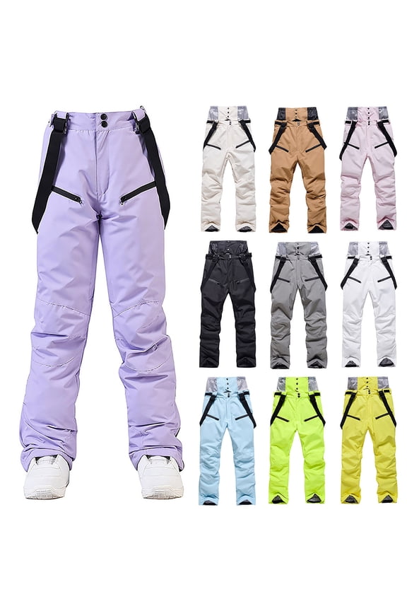 Women's Snow Pants Waterproof Windproof Insulated Snowboarding Ski Bib Pants with Detachable Suspenders, Purple, L