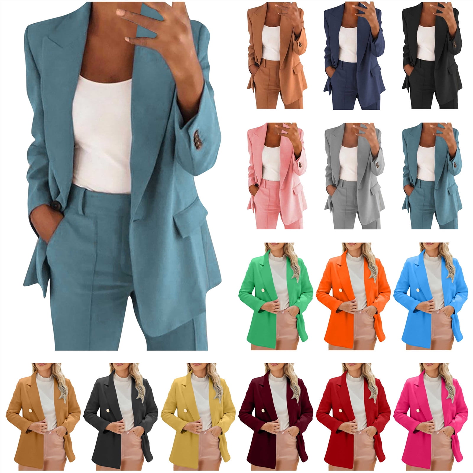 QATAINLAV Women's Solid Color Blazer Casual Button Lapel Long Sleeve Suit Jackets with Pocket Outdoor Mid Length Coat Back to School Clothes, Purple, S