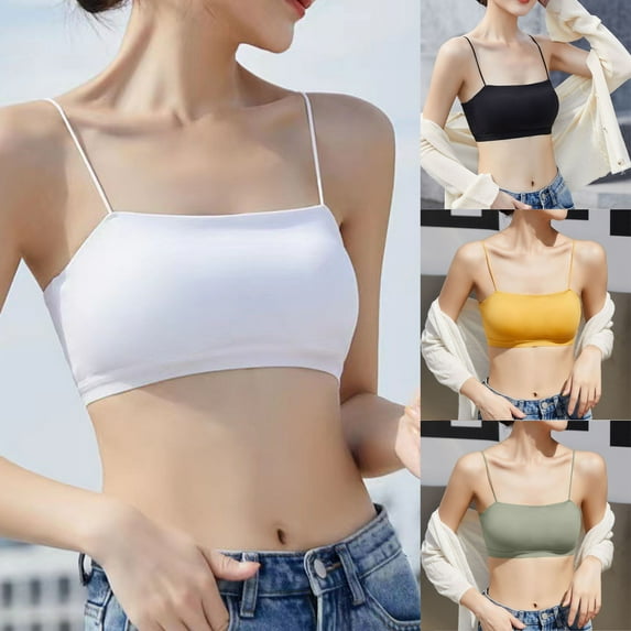 QATAINLAV Women's Square Neck Sports Bra Spaghetti Strap Padded Yoga Wireless Workout Bras Solid Underwear Crop Tops Green XL Mother's Day Gifts