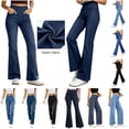 thumbnail image 1 of QATAINLAV Women's Straight Leg Jeans Elastic High Waisted Pull On Denim Trousers Casual Jean Pants with Pockets for Office Navy S, 1 of 10
