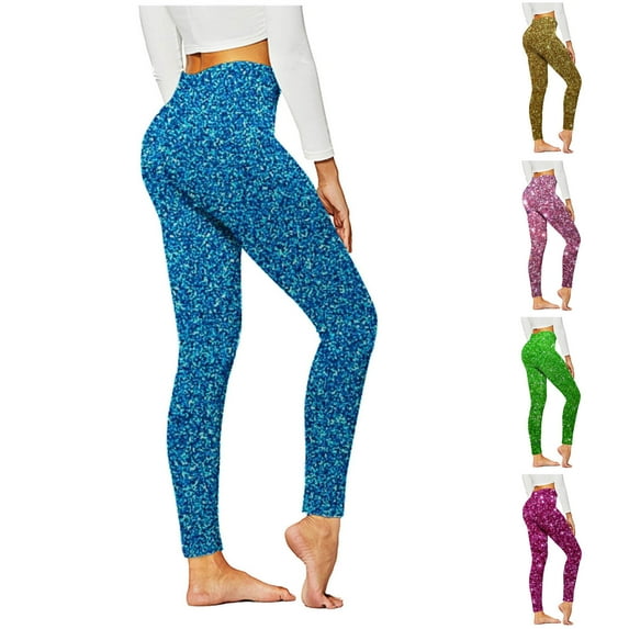 QATAINLAV Women's Stretch Yoga Leggings Fitness Running Gym Sports Legging Pants Trendy Print Full Length Tummy Control Tight Trousers Best Sales Today Blue XL